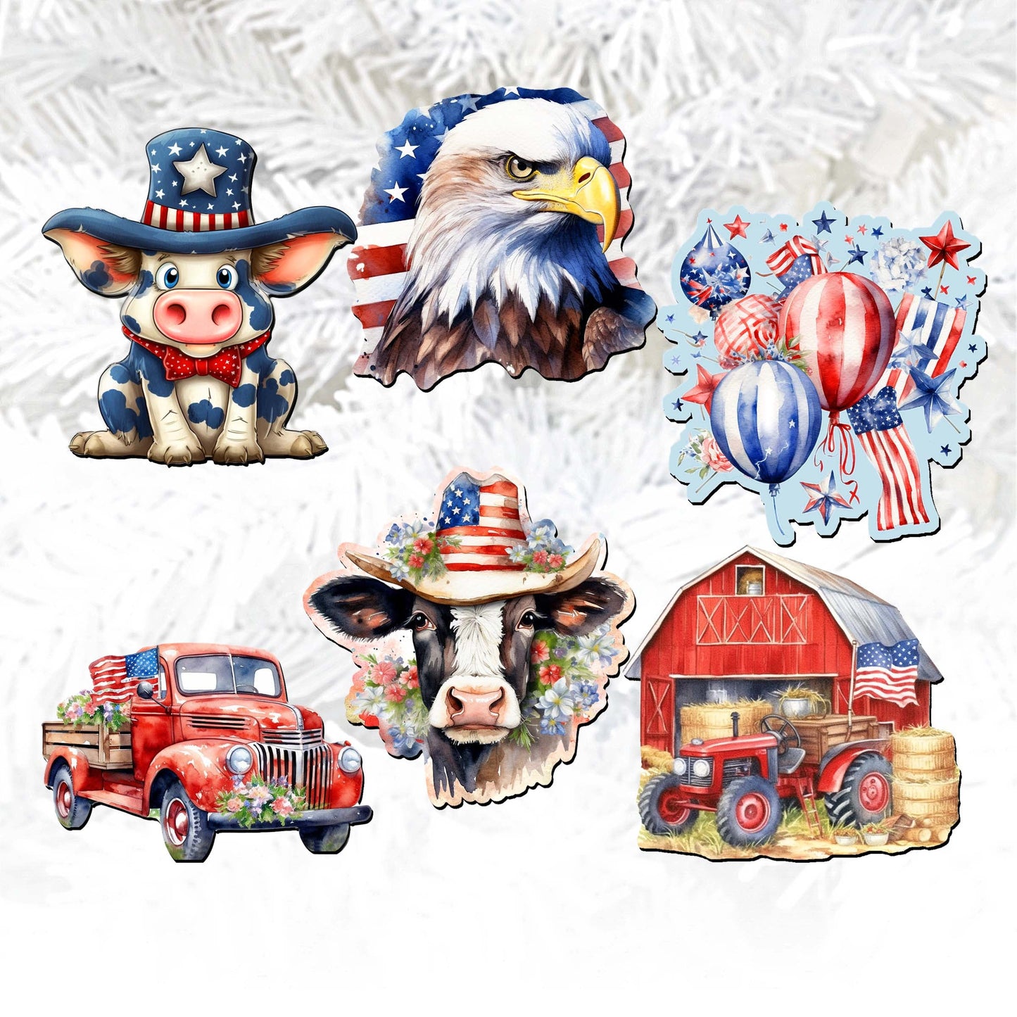 American flag Decorative Wooden Clip-on Ornaments of 6 by G. Debrekht - Patriotic Decor - 8090002C-S6