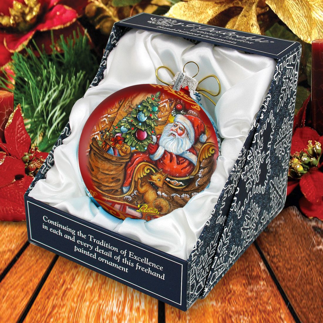 Santa on the Road Glass Ornament Limited Edition by G. DeBrekht - Christmas Santa Snowman Decor - 73915