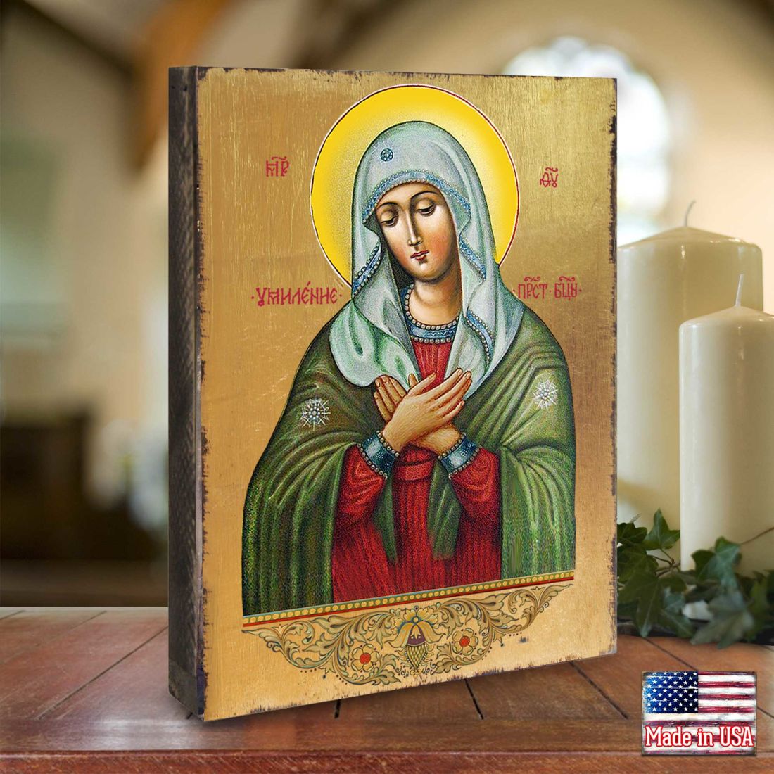 Tenderness Mother of God Wooden Gold Plated Religious Orthodox Sacred Icon - Inspirational Icon Decor - 85012