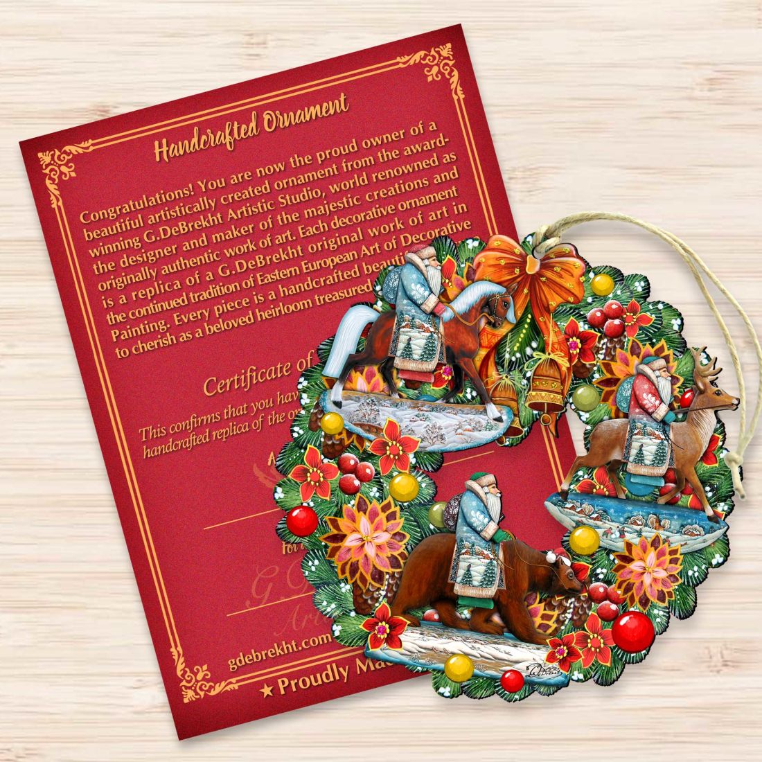 Traveling Santa Wreath Wooden Ornaments by G. DeBrekht - Christmas Decor - 8185307-2