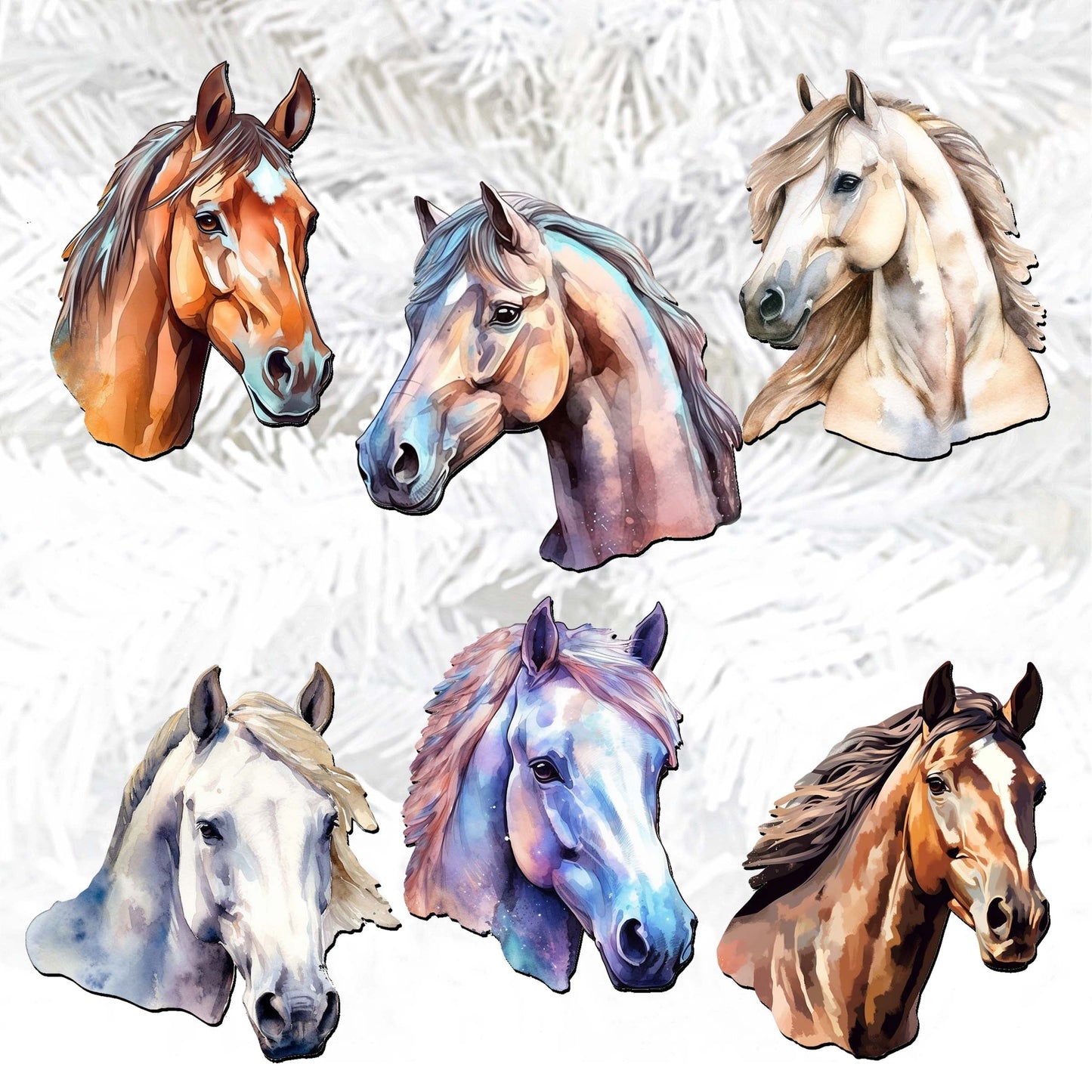 Horses Decorative Wooden Clip-on Ornaments Set of 6 by G. Debrekht - Christmas Decor - 8090039C-S6