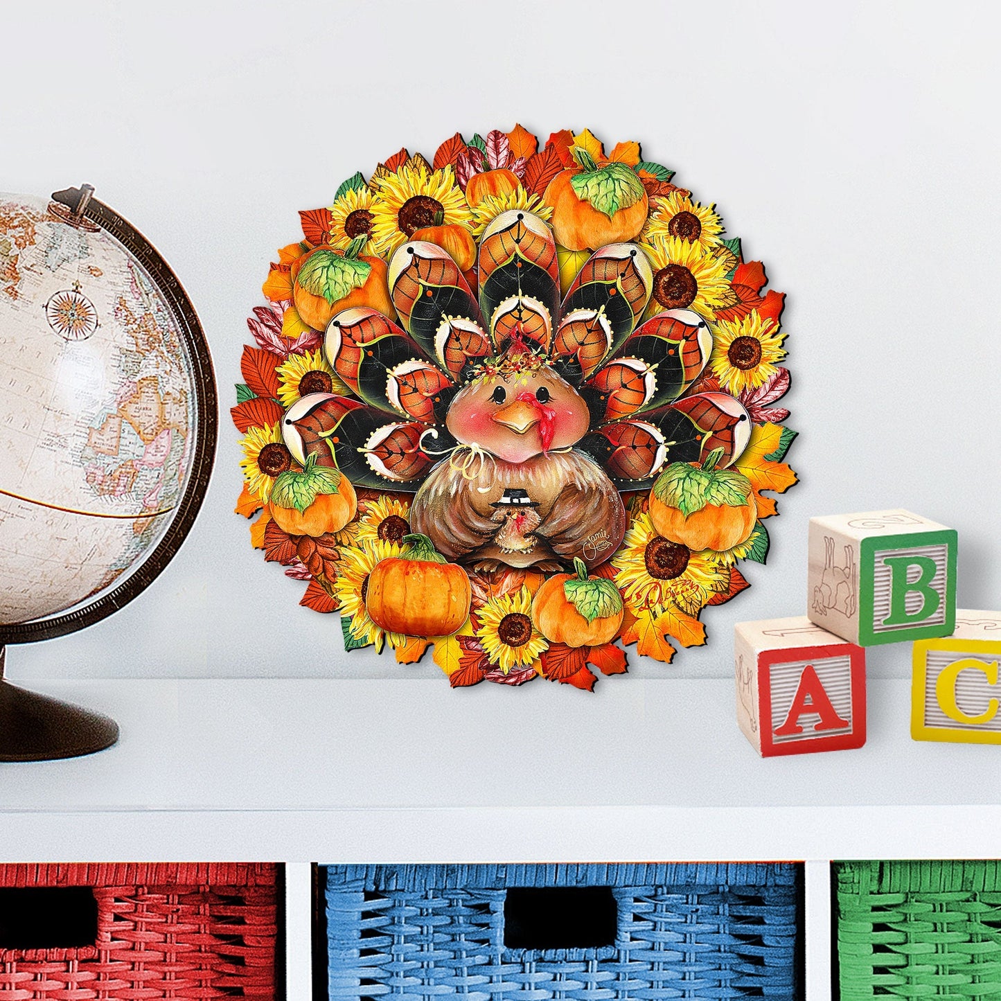 Turkey Holiday Door Wreath - Thanksgiving Halloween Decor by Jamie Mills-Price - 8185305-3H-MP