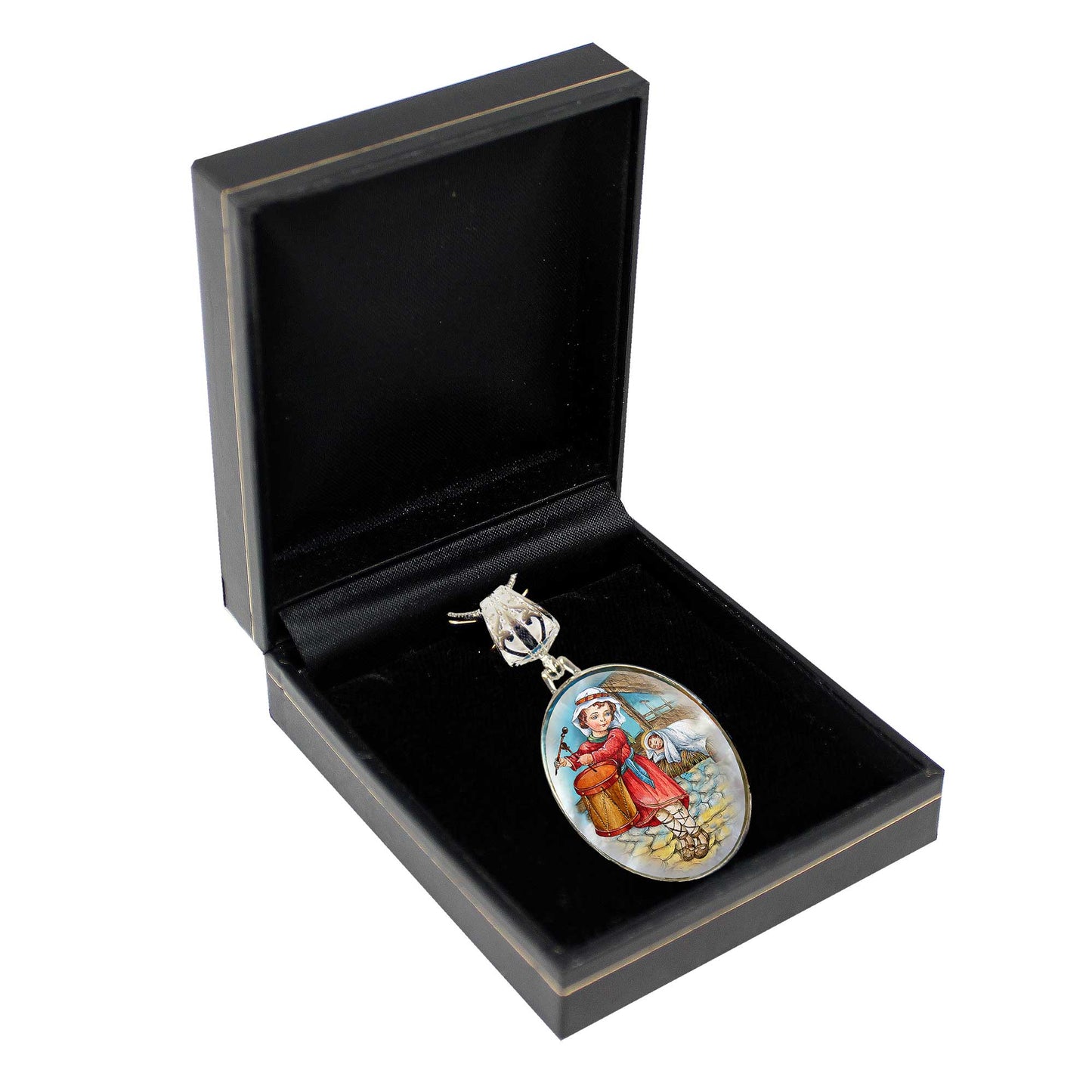 Drummer Boy Silver Plated Mother of Pearl Jewelry Necklace - 43044