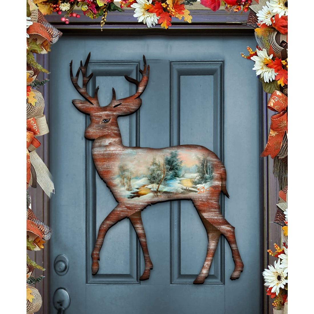 Christmas Woodsy Deer Wildlife Door Decor - G. DeBrekht - Wildlife Holiday Decor - 8198211-2H