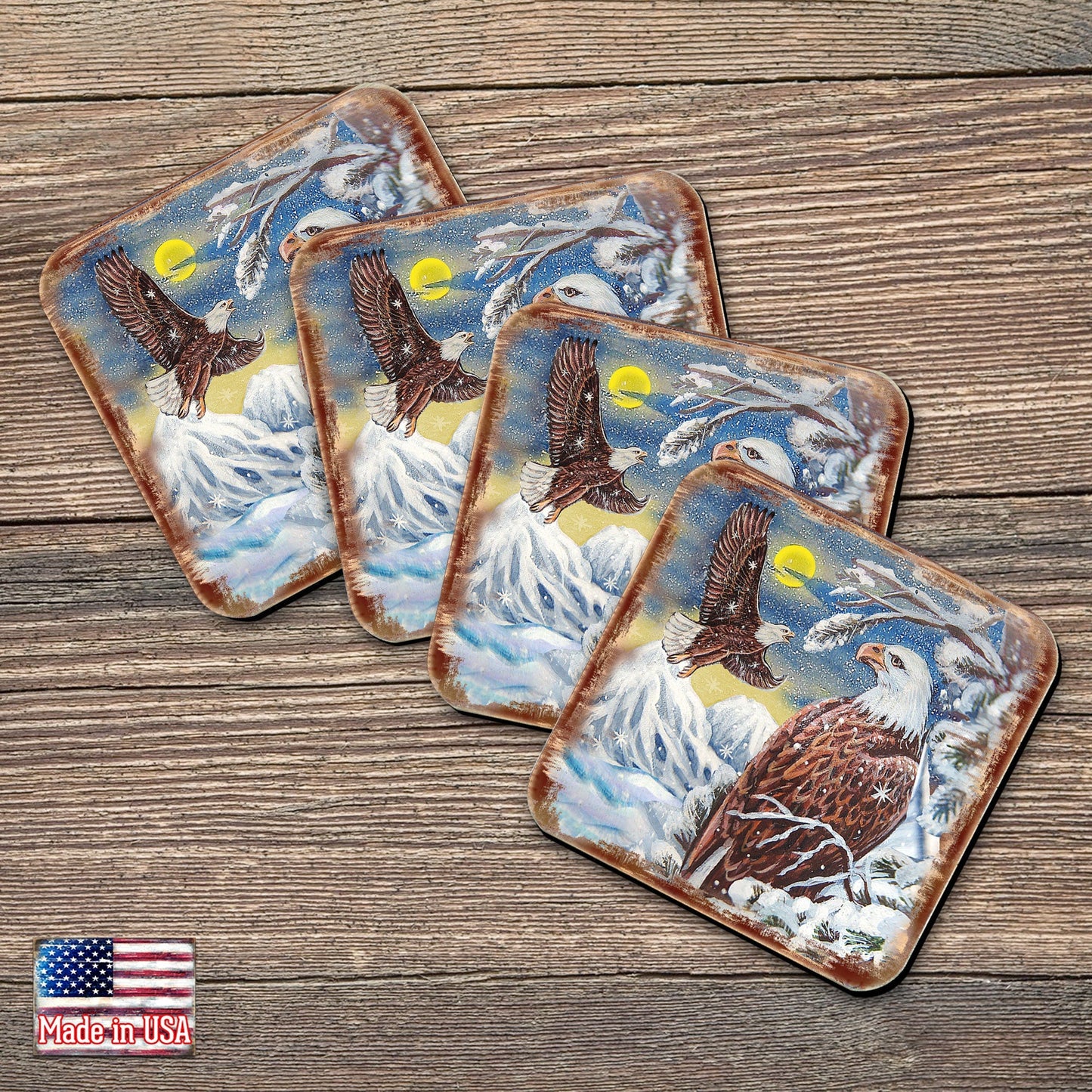 Eagle Wooden Cork Coasters Gift Set of 4 by Nature Wonders - Nature Wildlife Decor  - 95219C-S4