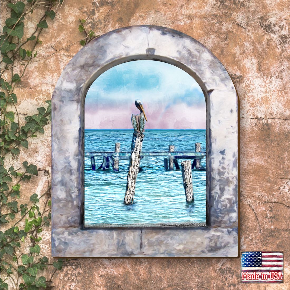 Ocean Paradise Pelican Wooden Wall Art by G. DeBrekht - Coastal Sea-Life Decor - 8491004W