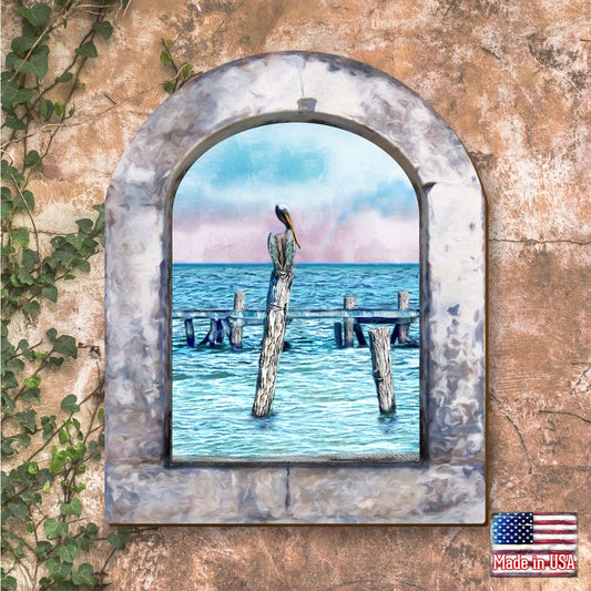 Ocean Paradise Pelican Wooden Wall Art by G. DeBrekht - Coastal Sea-Life Decor - 8491004W