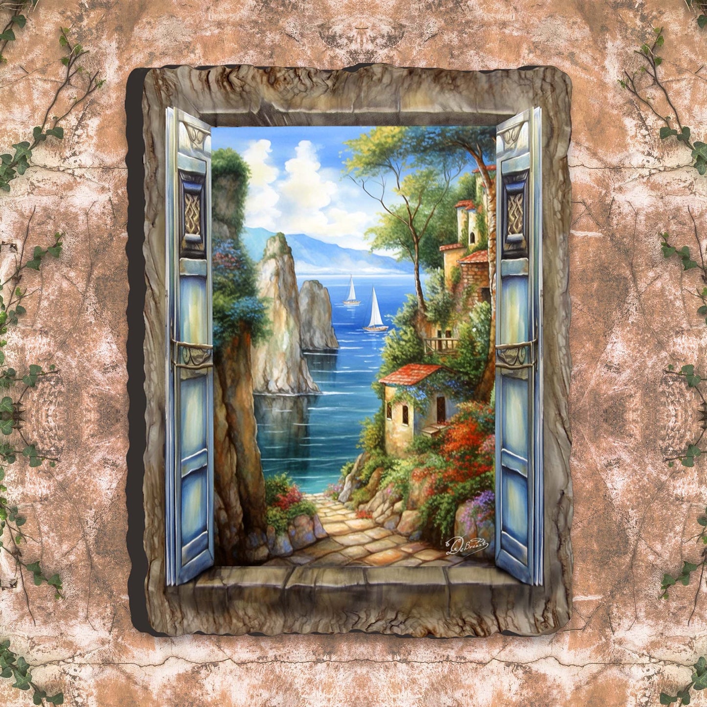 Seaside Town Window Wall Art by G. DeBrekht Coastal Decor - 8492105W