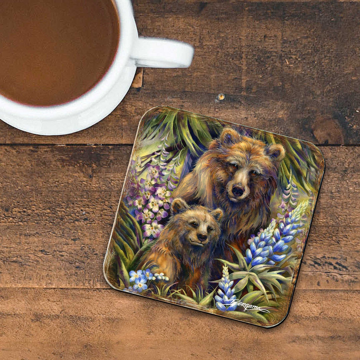Forest Friends Wooden Cork Coasters Gift Set of 4 by J. Bergsma - Wildlife Decor  - 8199455C-S4