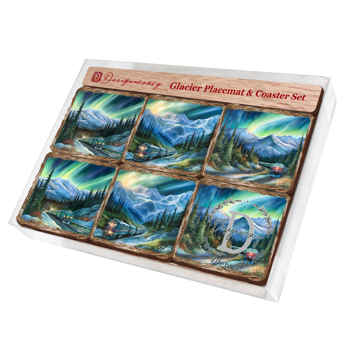 Northern Lights Wooden Cork Placemat and Coasters Gift Set of 7 by Nature Wonders Nature Wildlife Decor  - 85411C-S7