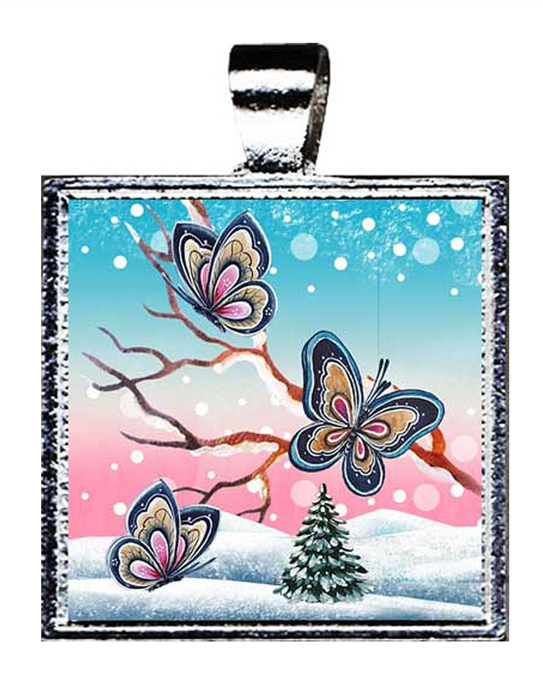 Butterflies Silver Plated Mother of Pearl Jewelry Pendant Necklace - 44052
