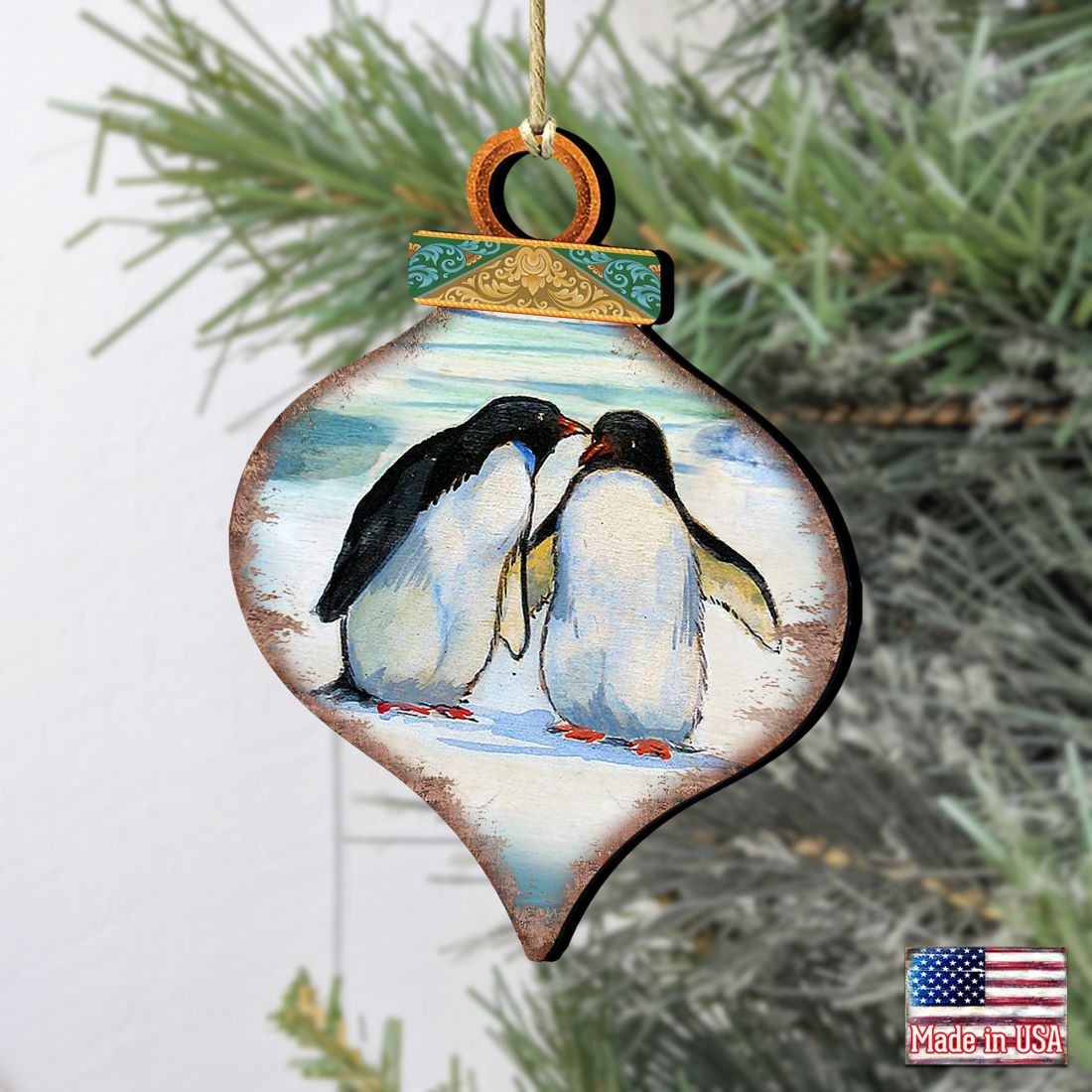 Penguins Drop Wooden Ornaments by G. DeBrekht - Wildlife Holiday Decor - 8035382