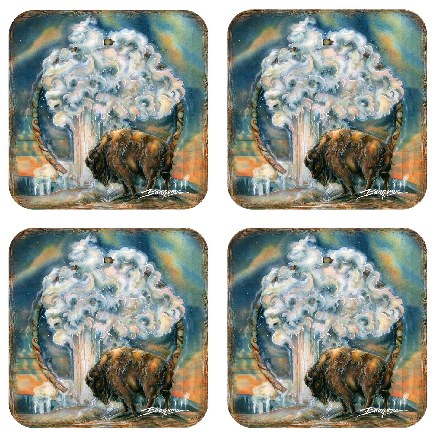 Wild Spirit of Nature Wooden Cork Coasters Gift Set of 4 by J. Bergsma - Wildlife Decor  - 8199467C-S4