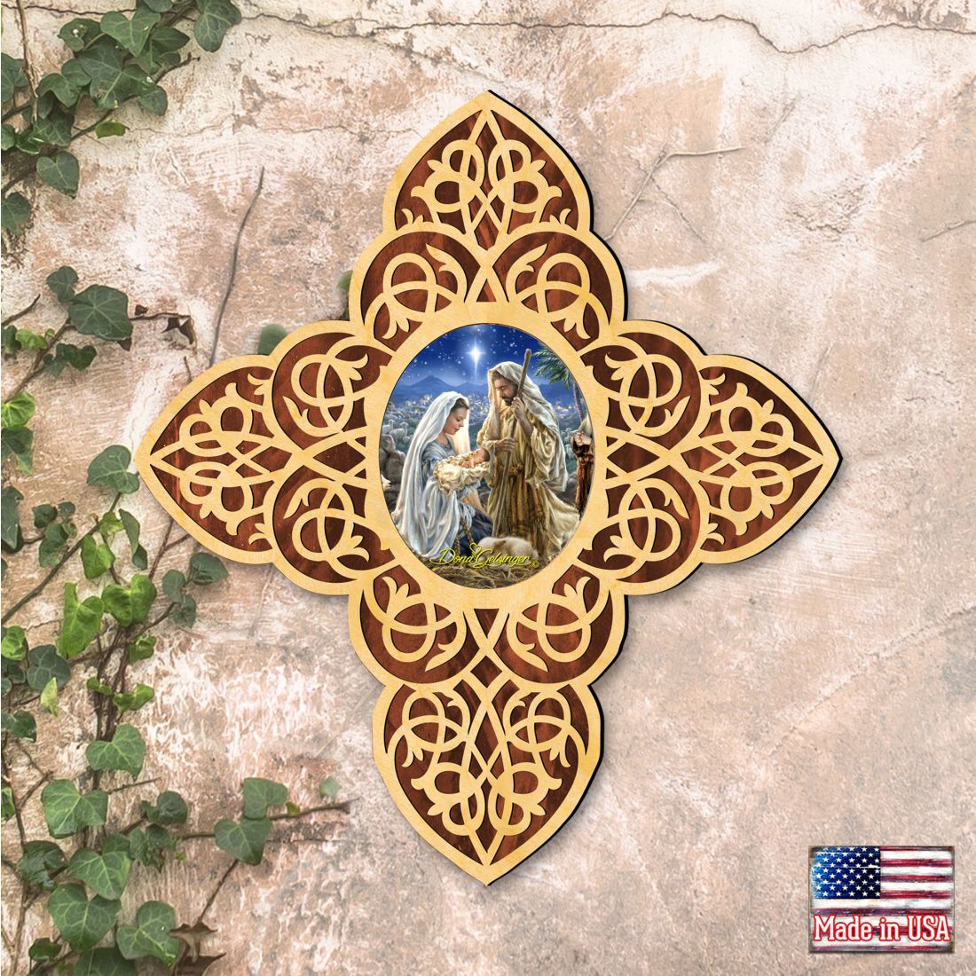 Holy Family Filigree Wooden Cross by D. Gelsinger - Inspirational Icon Decor - 88483-DG