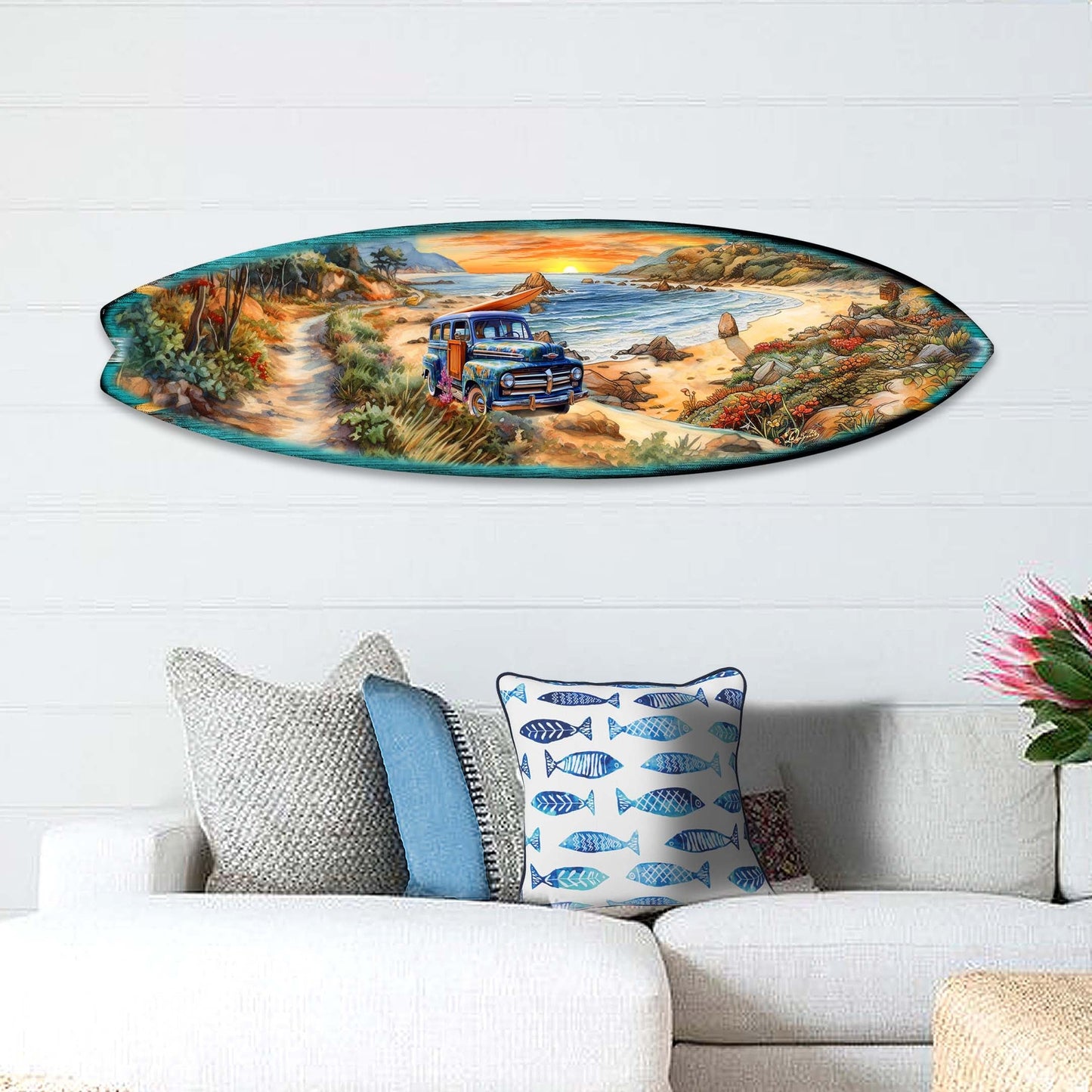 Morning Beach Surfboard Coastal Wall Art by G. DeBrekht - Coastal Holiday Decor - 8490125HS
