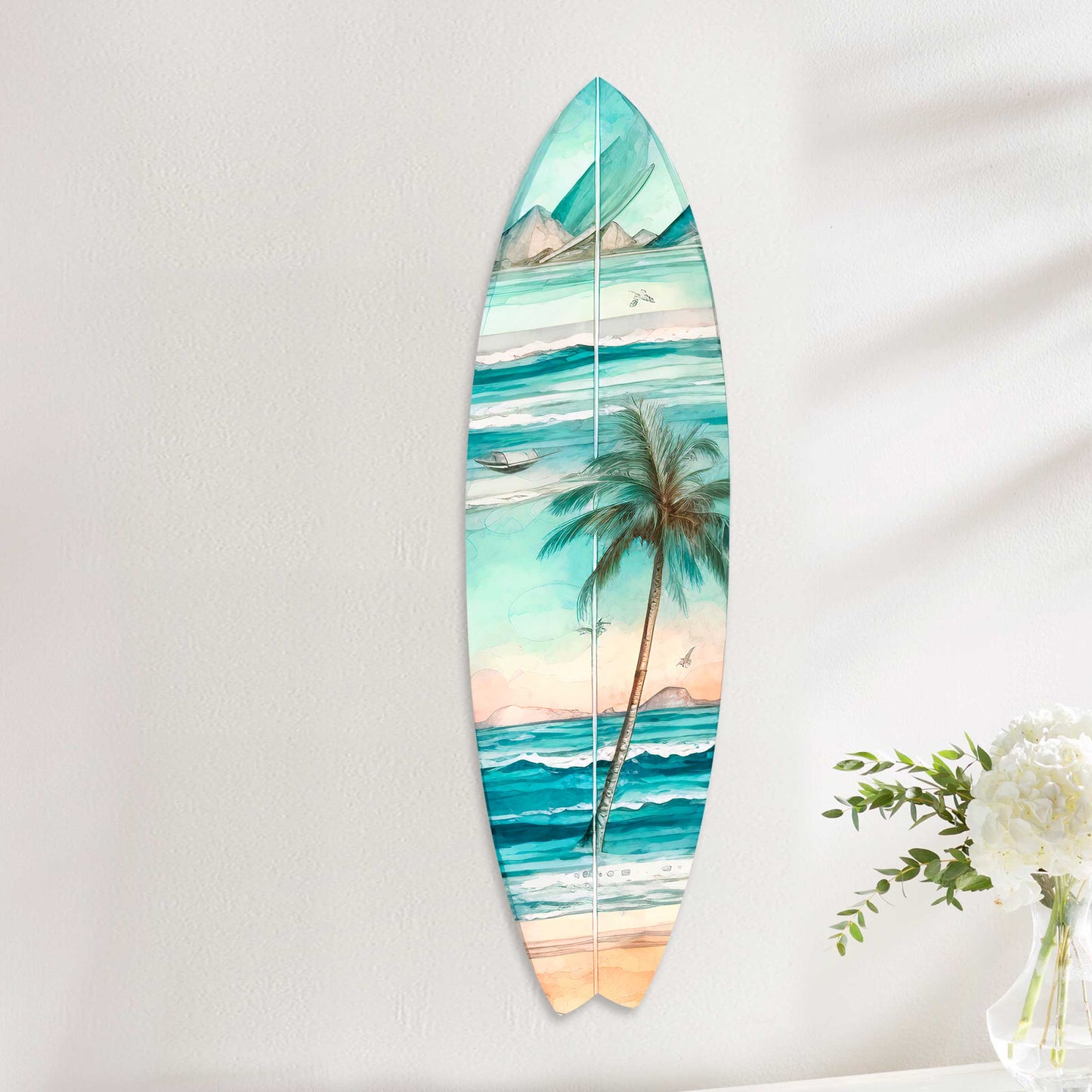 Tropical Palm Surfboard Coastal Wall Art by G. DeBrekht - Coastal Holiday Decor - 8490112HS