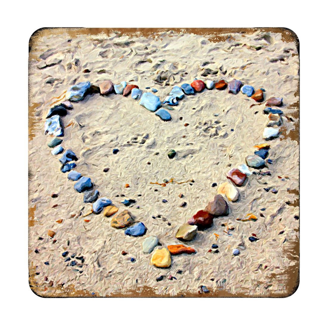 Heart Beach Art Coastal Wooden Cork Coasters Gift Set of 4 by Nature Wonders - Coastal Sea-Life Decor - 95254C-S4