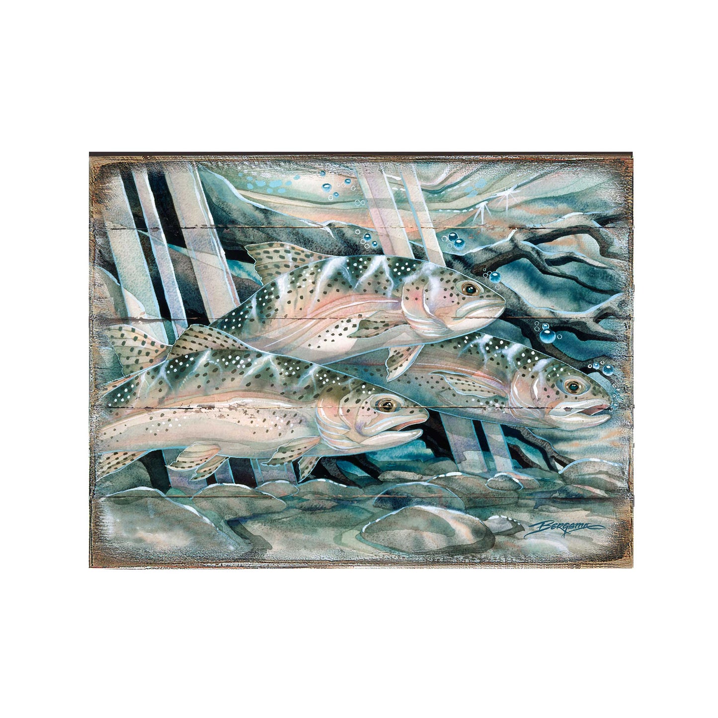 Catch the Rainbow Trout Wooden Wall Art by J. Bergsma - Nature Wildlife Decor  - 8592674BP-JB
