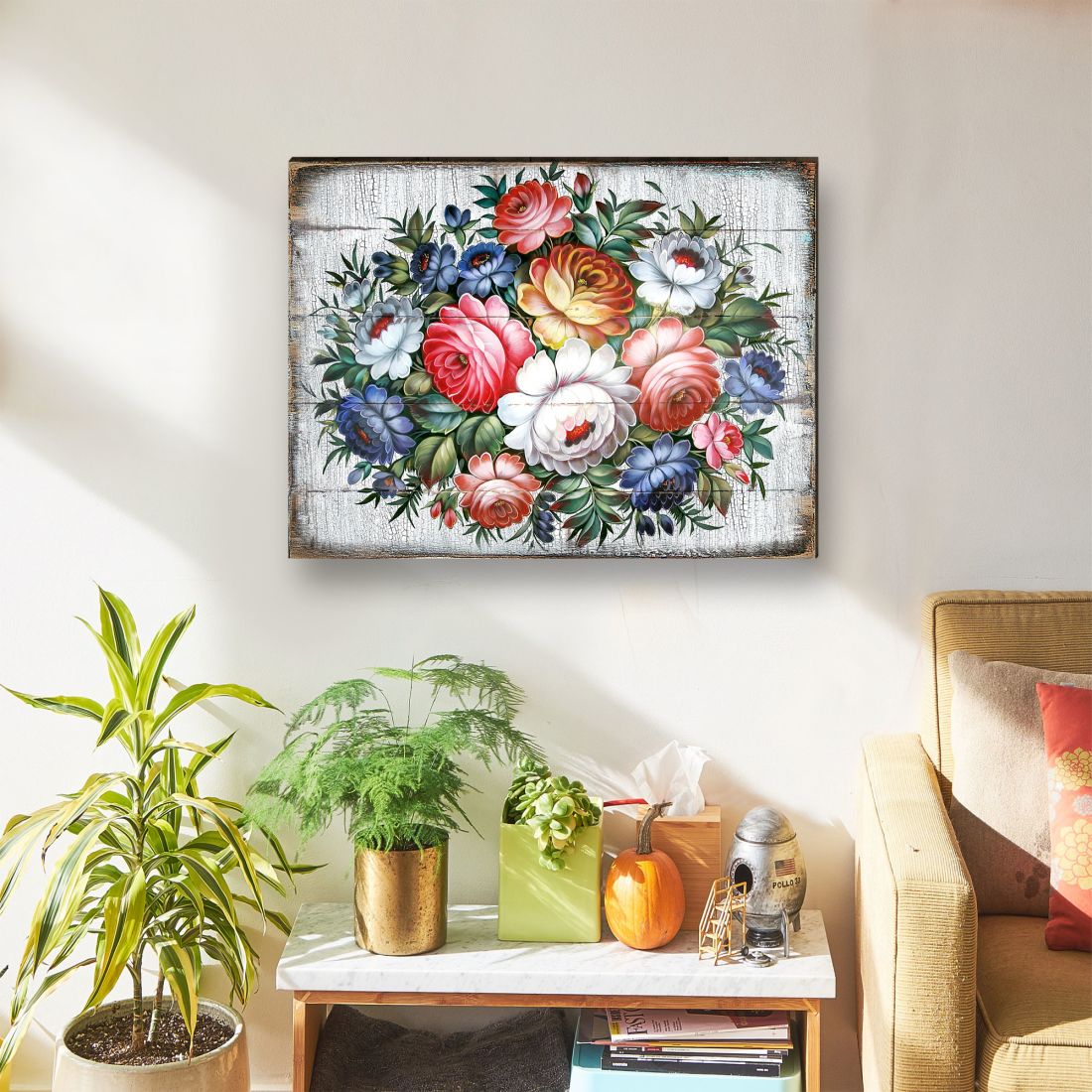 Floral Composition Rustic Wooden Wall Art by G. DeBrekht - Floral Ornamental Decor - 85102B