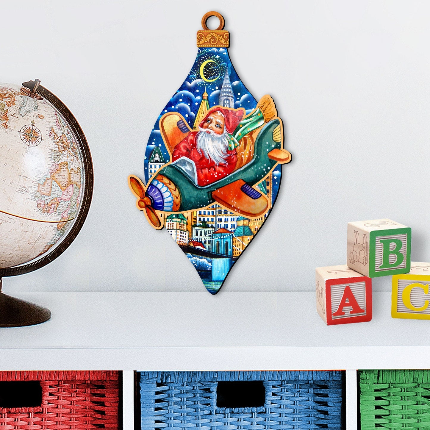 Santa On an Airplane Christmas Door Decor by G. DeBrekht - Christmas Santa Snowman Decor - 8112170H