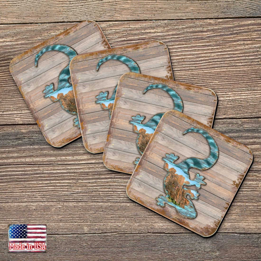 Gecko Wooden Cork Coasters Gift Set of 4 by Nature Wonders - Nature Wildlife Decor  - 8199434C-S4