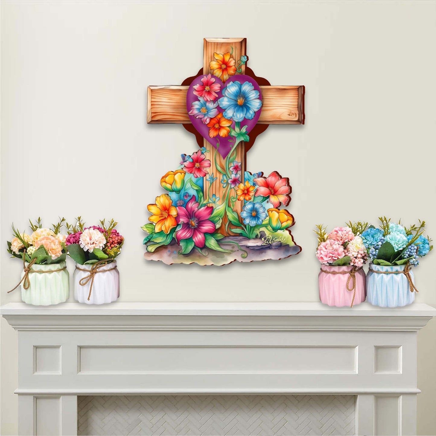 Easter Floral Cross Holiday Door Decor by G. Debrekht - Easter Spring Decor - 8688166H