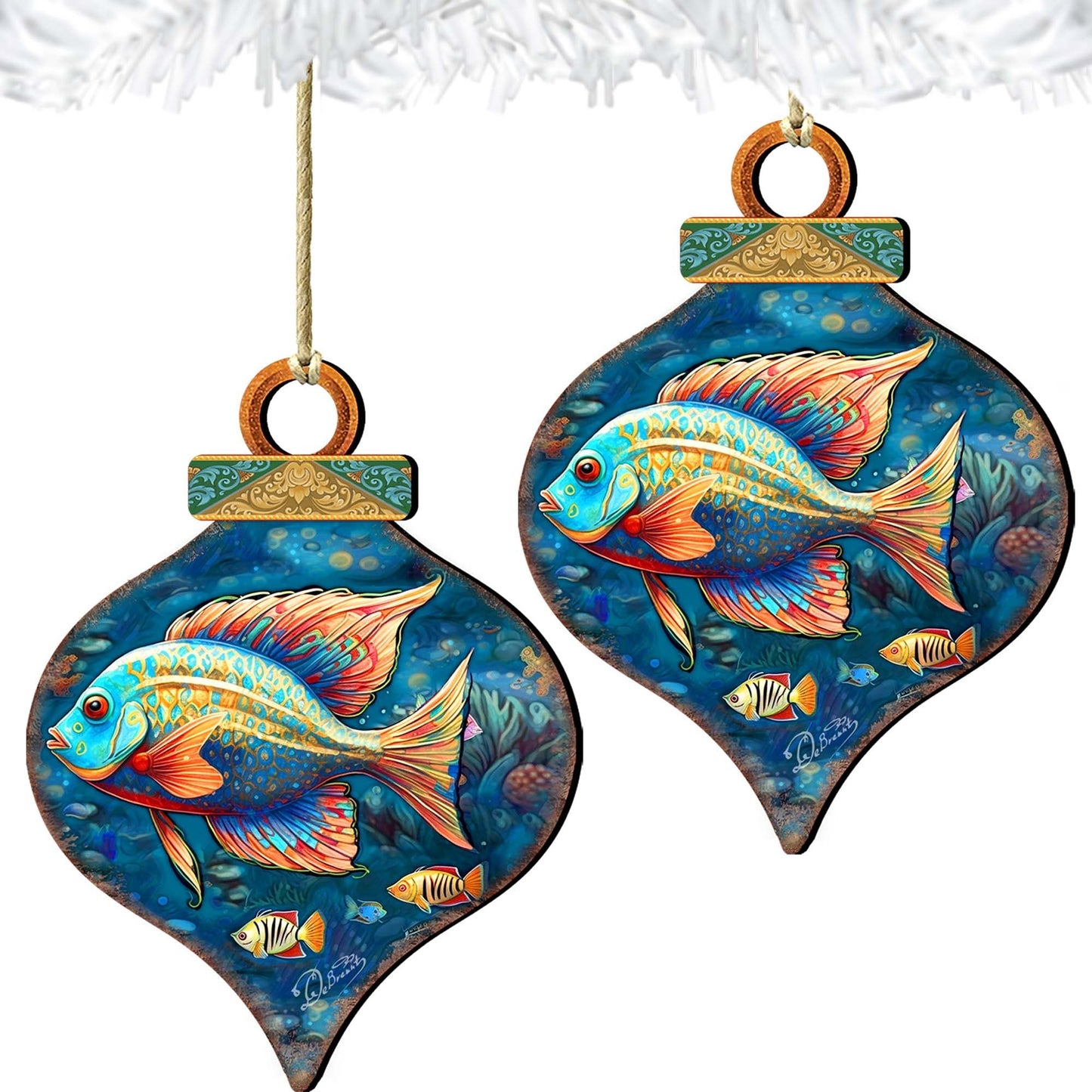 Holiday Coastal Ornaments - Exotic Fish Wooden Ornaments by G. Debrekht Coastal Holiday Decor - 8688179