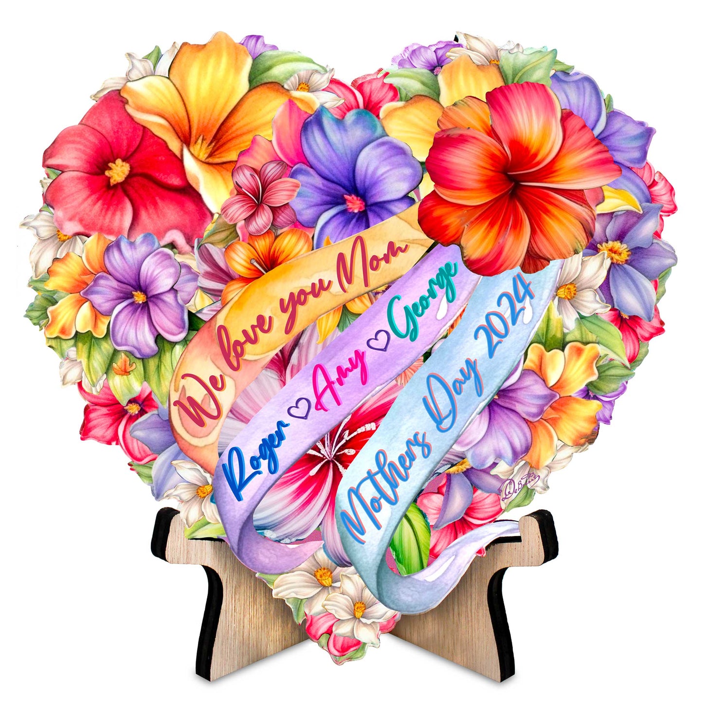 Personalized Mother's Day Gift - Family Names Flower Heart on Stand Wooden Decoration, Gift for Mom by G. Debrekht Family Love Decor - 8688300