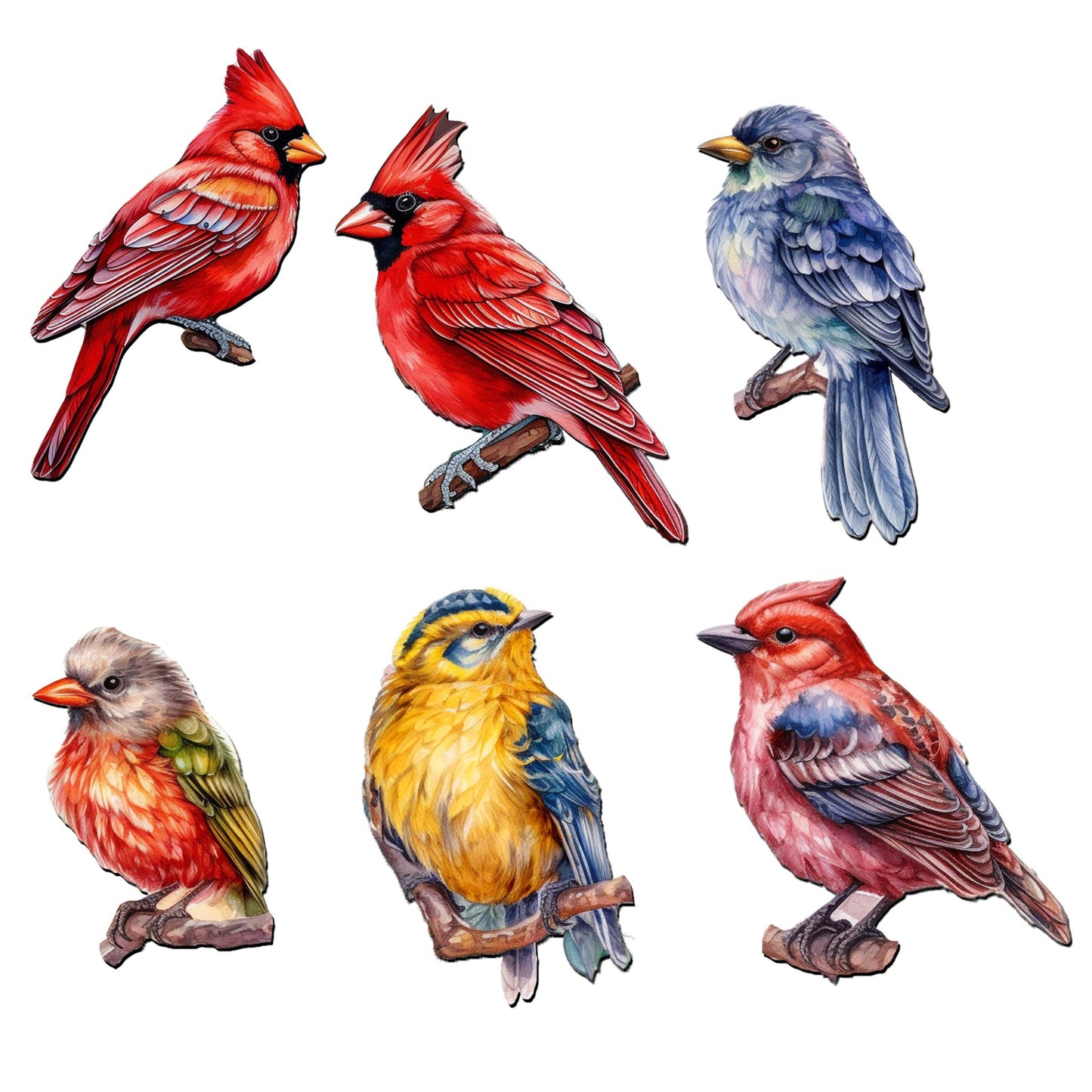 Winter Birds Decorative Wooden Magnets Set of 6 by G. Debrekht - Christmas Decor - 8090005G-S6
