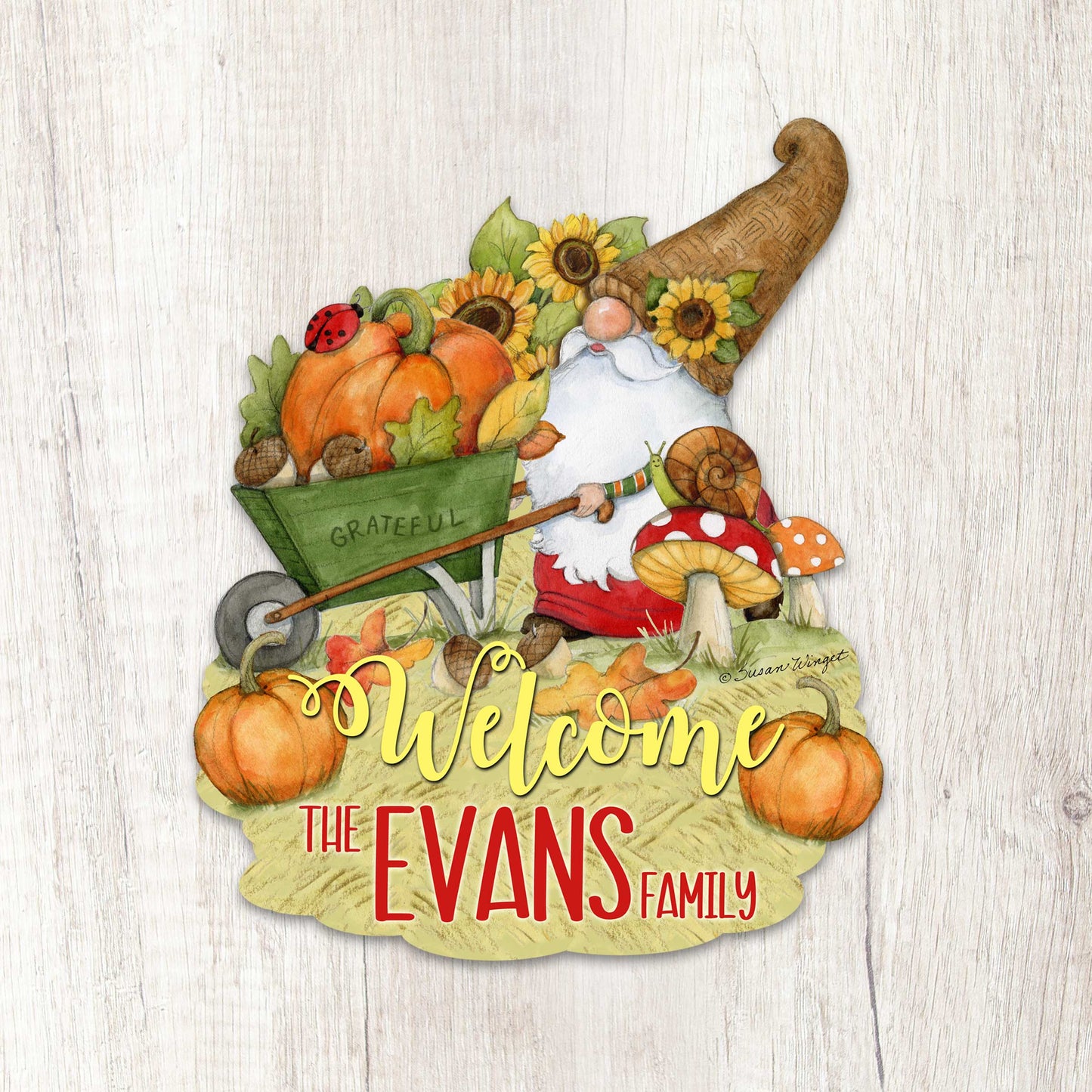 Personalized Outdoor Garden Stakes Fall Decoration - Custom Harvest Gnome Welcome Sign - Wheelbarrow Cornucopia - Handmade Gift - Thanksgiving Decor by Susan Winget - 8471207MC-SW