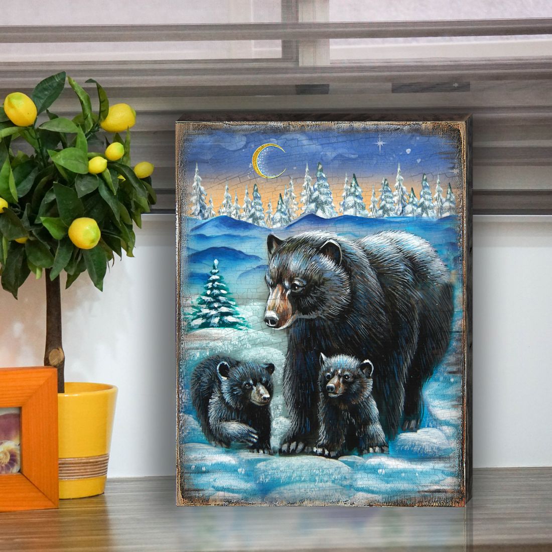 Scher Bears Art Wooden Wall Art by Nature Wonders - Nature Wildlife Decor  - 95214B