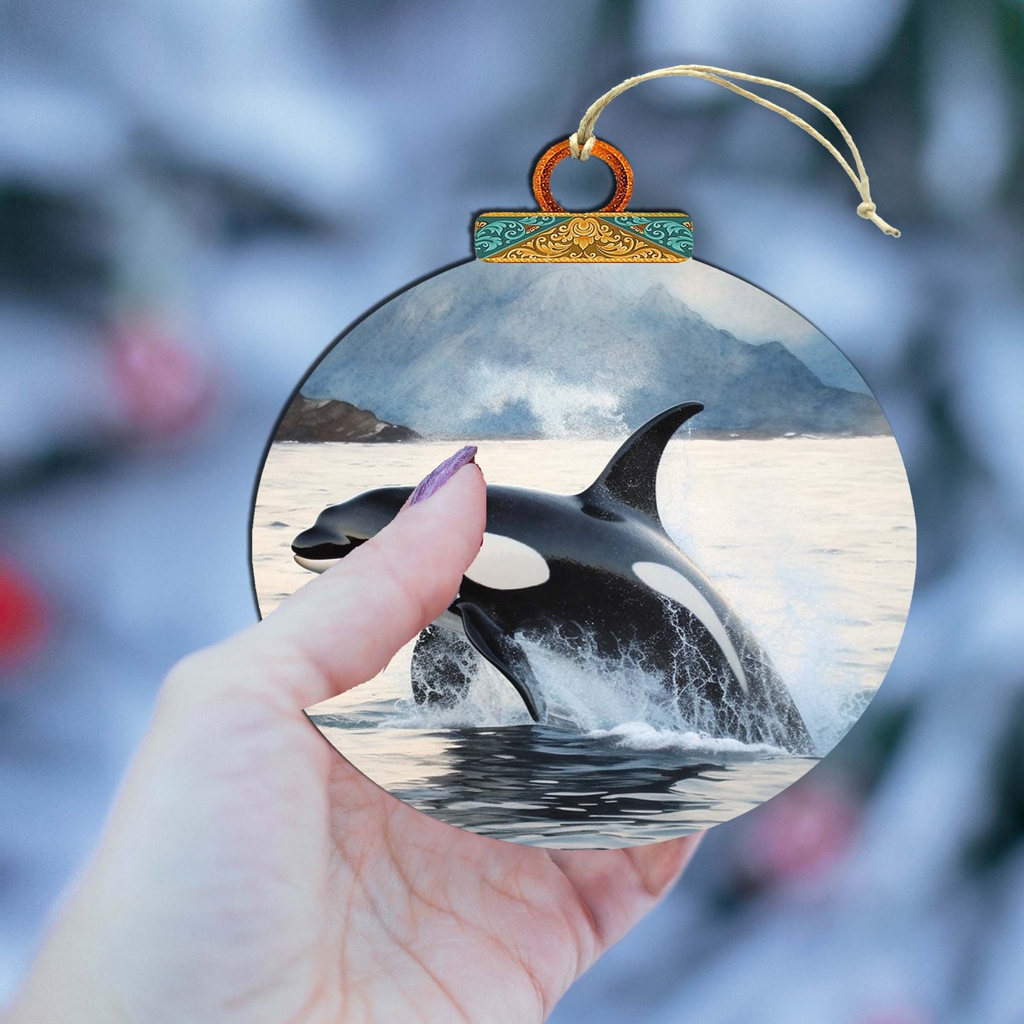 Alaskan Orcas Wooden Ornaments by G.Debrekht - Wildlife Holiday Decor - 870051