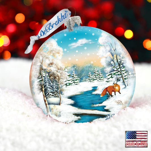 Winter Fox Ball Glass Ornament by G. DeBrekht - Wildlife Holiday Decor - 73415