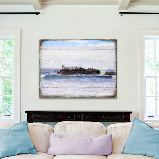 Rock at the Shore Wooden Coastal Wall Art by Nature Wonders - Coastal Sea-Life Decor - 95252-2B