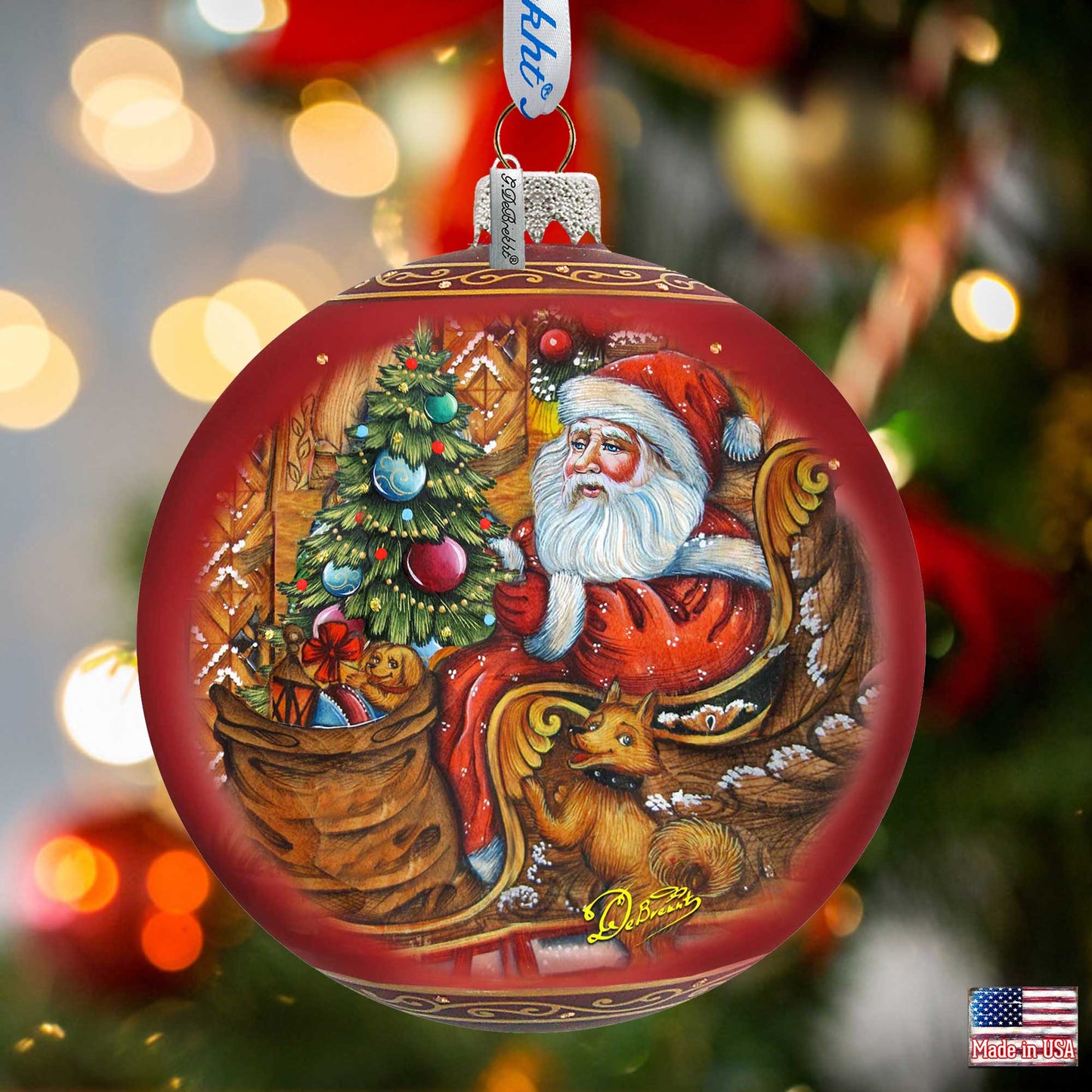 Santa on the Road Glass Ornament Limited Edition by G. DeBrekht - Christmas Santa Snowman Decor - 73915