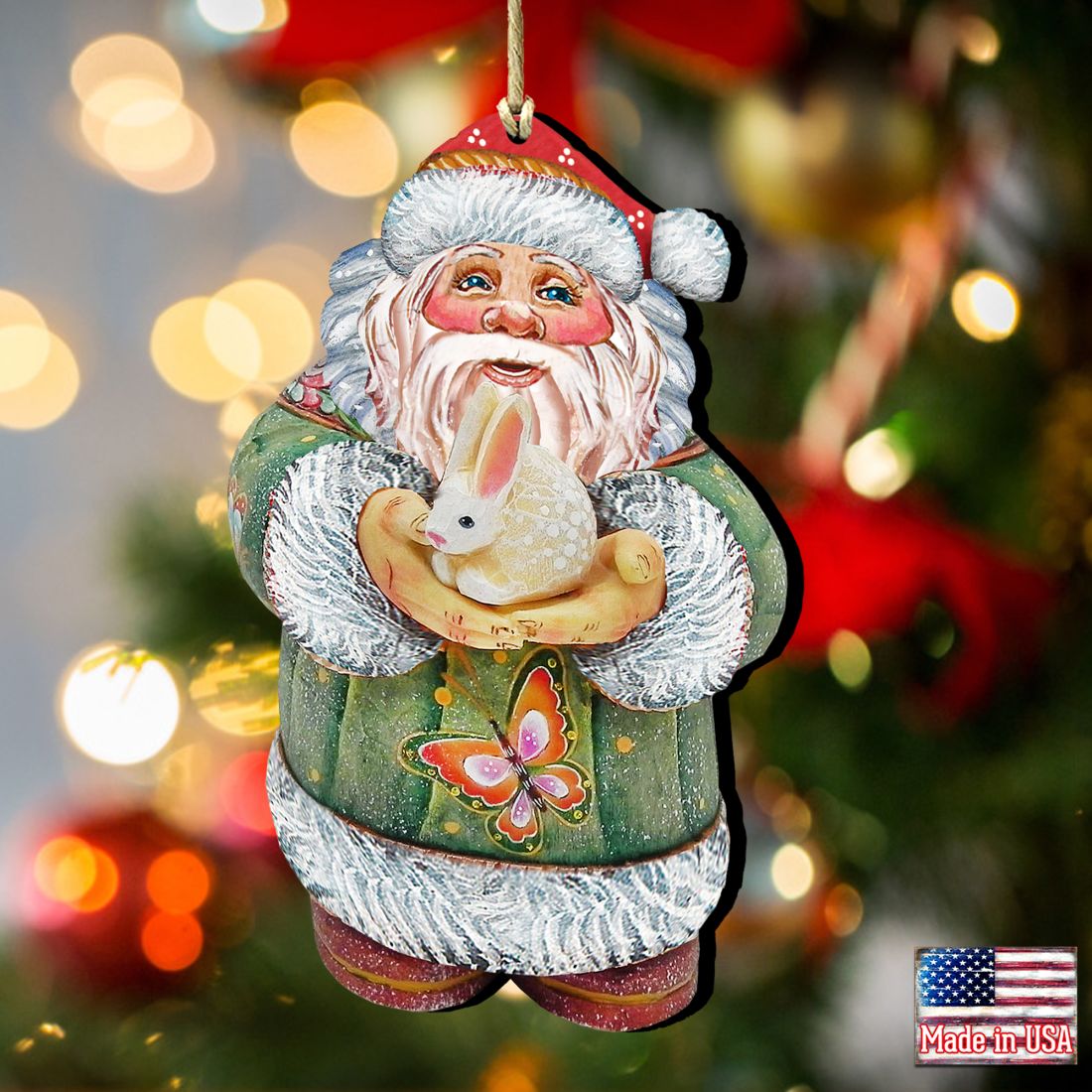 Bunny Santa Christmas Wooden Ornaments by G. DeBrekht - Easter Spring Decor - 8118085