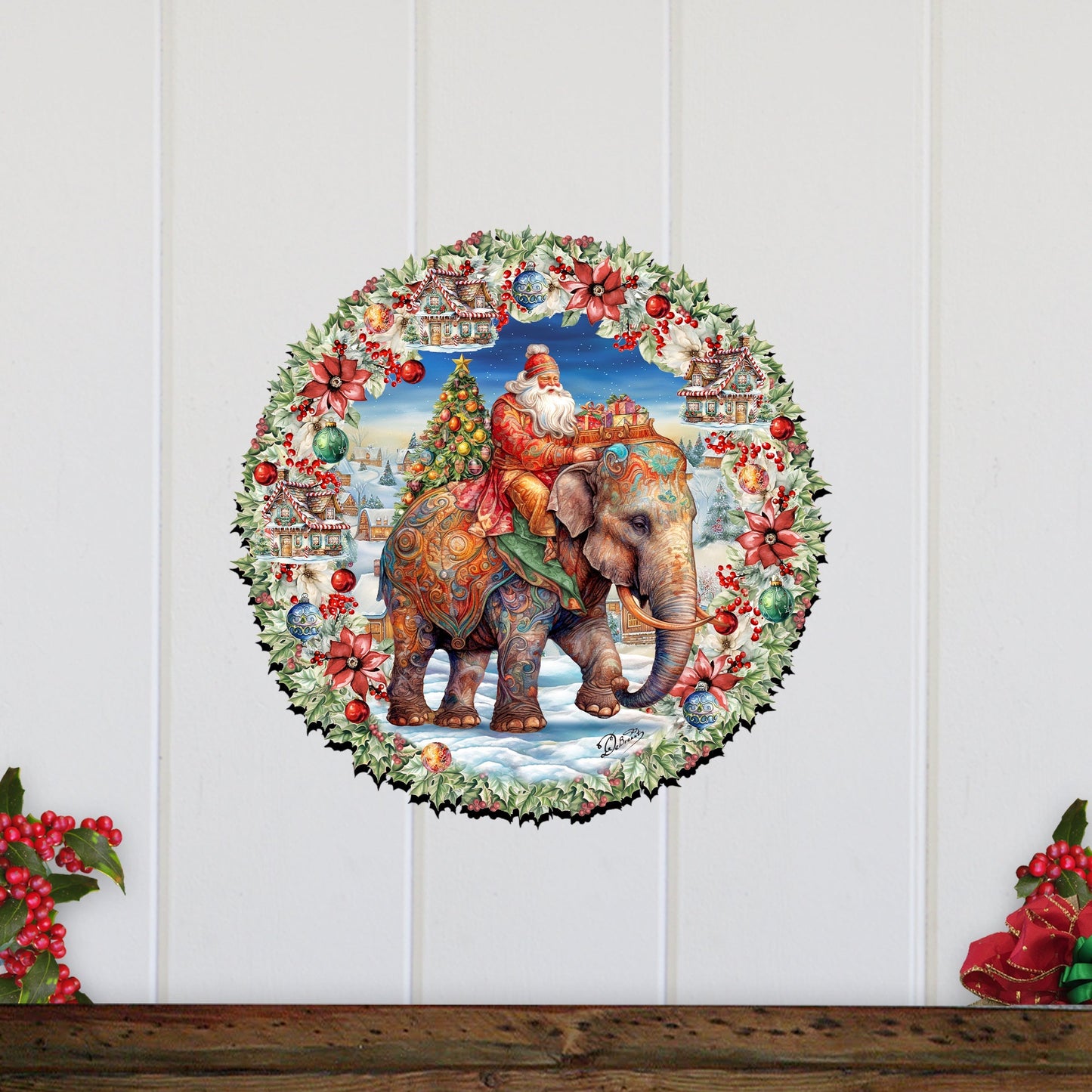 Santa on Elephant Holiday Door Decor  by G. Debrekht - Christmas Decor - 8611043H
