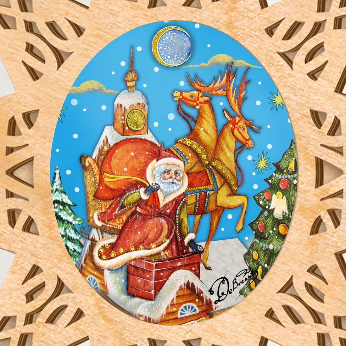 Rooftop Santa Tree Topper by G.DeBrekht - Christmas Santa Snowman Decor - 89494