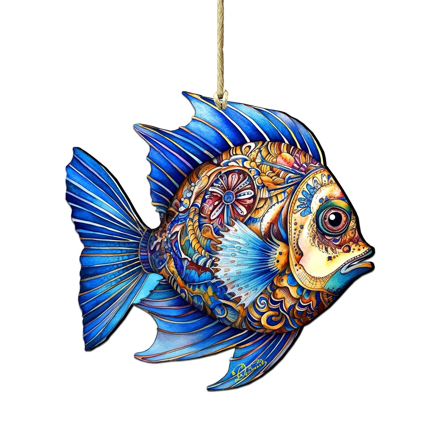 Coastal Christmas Ornaments - Aquamarine Aqua Fish Wooden Ornaments by G. Debrekht Coastal Holiday Decor - 8688306