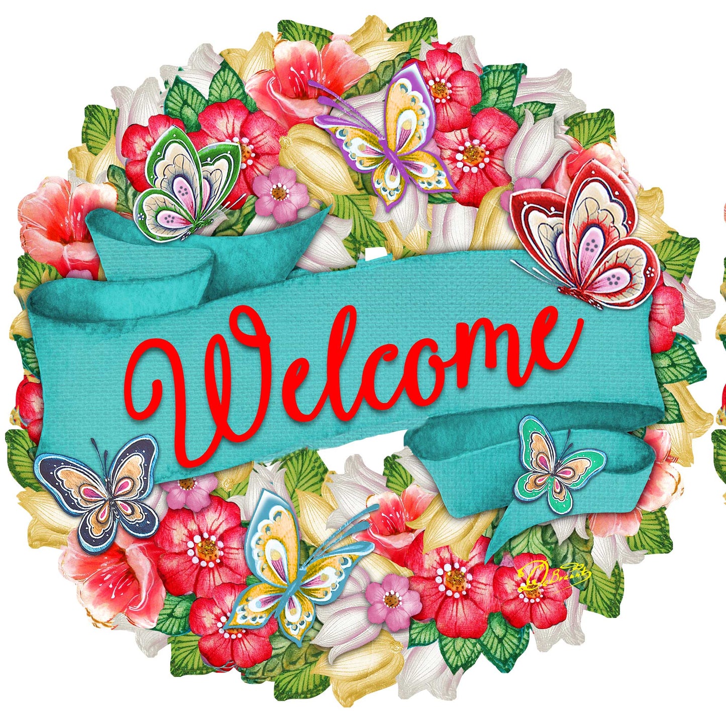 Welcome Flowers Summer Holiday Door Wreath by G. DeBrekht - Easter Spring Decor - 8185303-3H