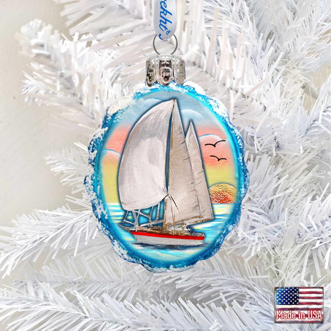 Flower Sailboat Mercury Glass Ornament by G. DeBrekht - Wildlife Holiday Decor - 777371
