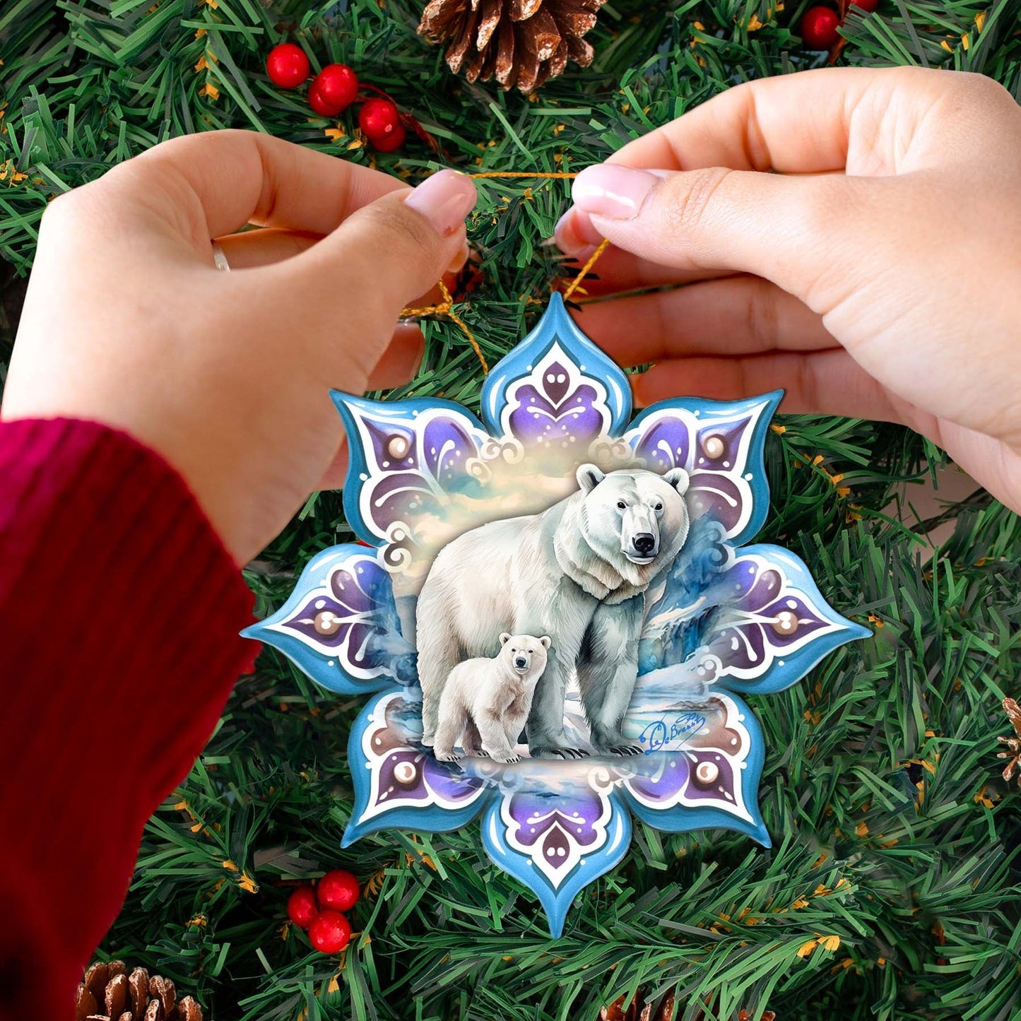 Polar Bear Snowflake Wooden Ornaments by G. Debrekht - Nature Wildlife Decor - 8688408