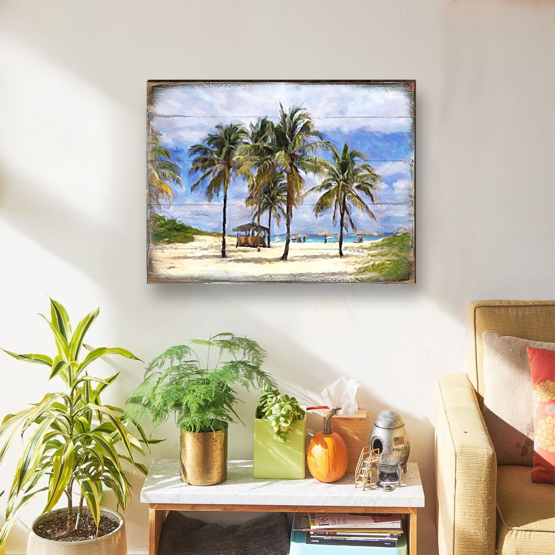 Sowder Palm Trees Beach Wood Wooden Coastal Wall Art by Nature Wonders - Coastal Sea-Life Decor - 95258B