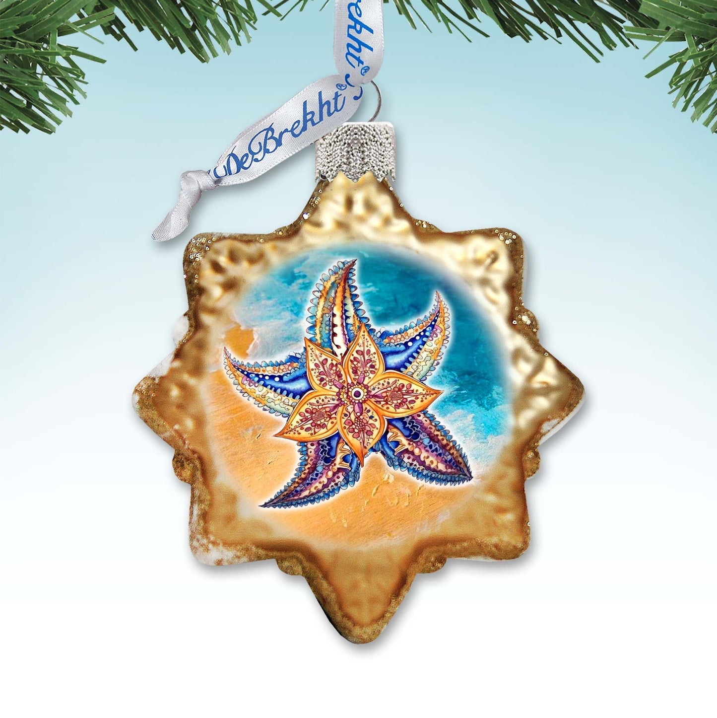 Coastal Christmas Ornaments - Mosaic Starfish Keepsake Glass Ornaments by G. Debrekht - Christmas Decor - 777410