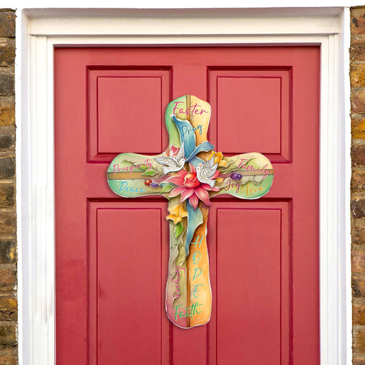 Easter Cross with Doves Holiday Door Decor by G. Debrekht - Easter Spring Decor - 8688167H