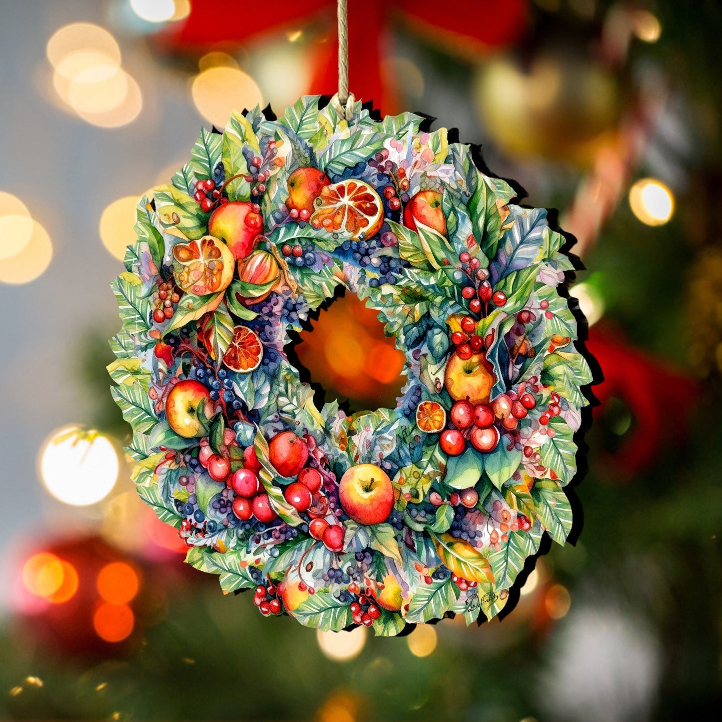 Summer Harvest Fruit Wreath Wooden Ornaments by G. Debrekht Christmas Decor - 8611071