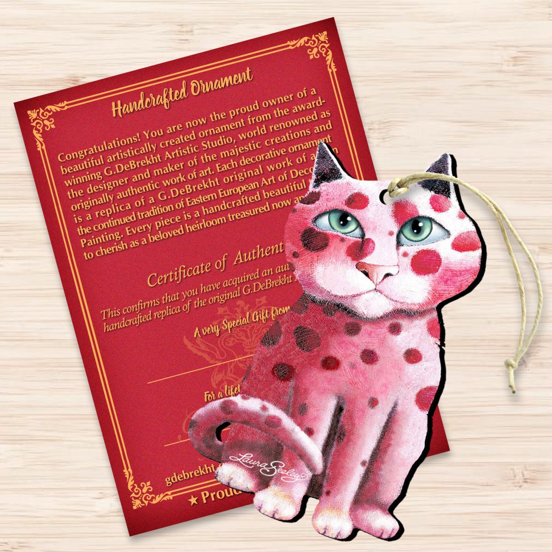 Cherries Jubilee Cat Wooden Ornaments by Laura Seeley - Pets Dog and Cats Decor - 8512065-LS