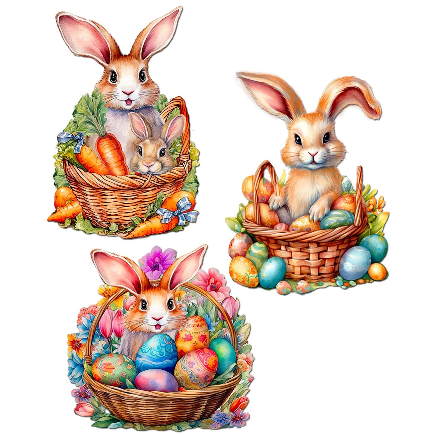 Eggs and Bunnies Decorative Wooden Clip-on Ornaments Set of 3 by G. Debrekht - Easter Decor - 8091057C-S3