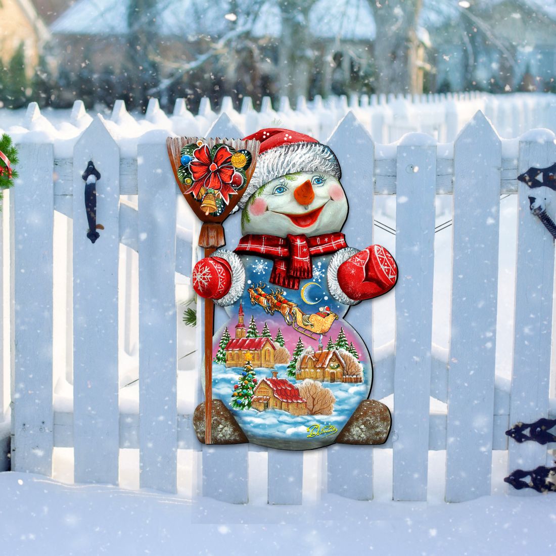 Santa In the Night Sky Snowman Door Decor by G. DeBrekht - Christmas Santa Snowman Decor - 818158H