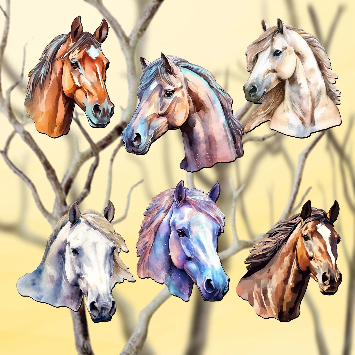 Horses Decorative Wooden Clip-on Ornaments Set of 6 by G. Debrekht - Christmas Decor - 8090039C-S6